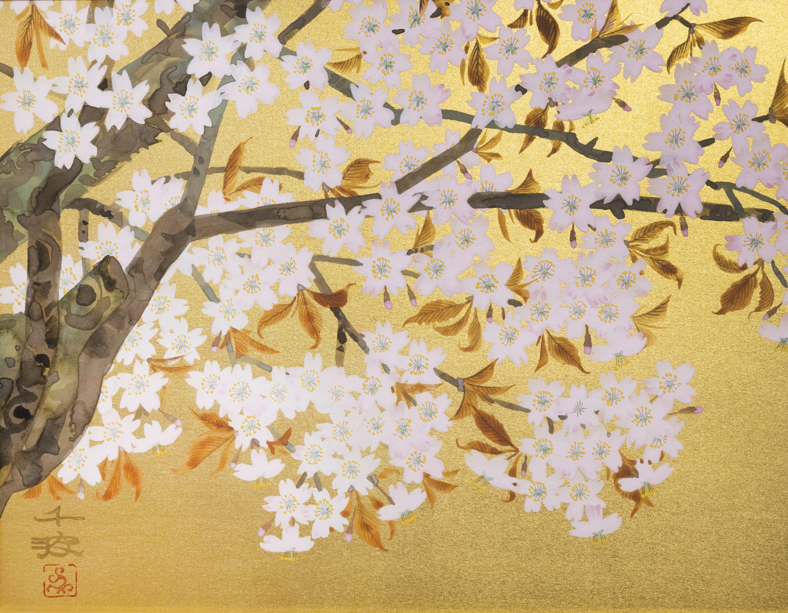 中島千波「不二に桃花図」シルクスクリーン 中島千波「不二に桃花図」シルクスクリーン 版画